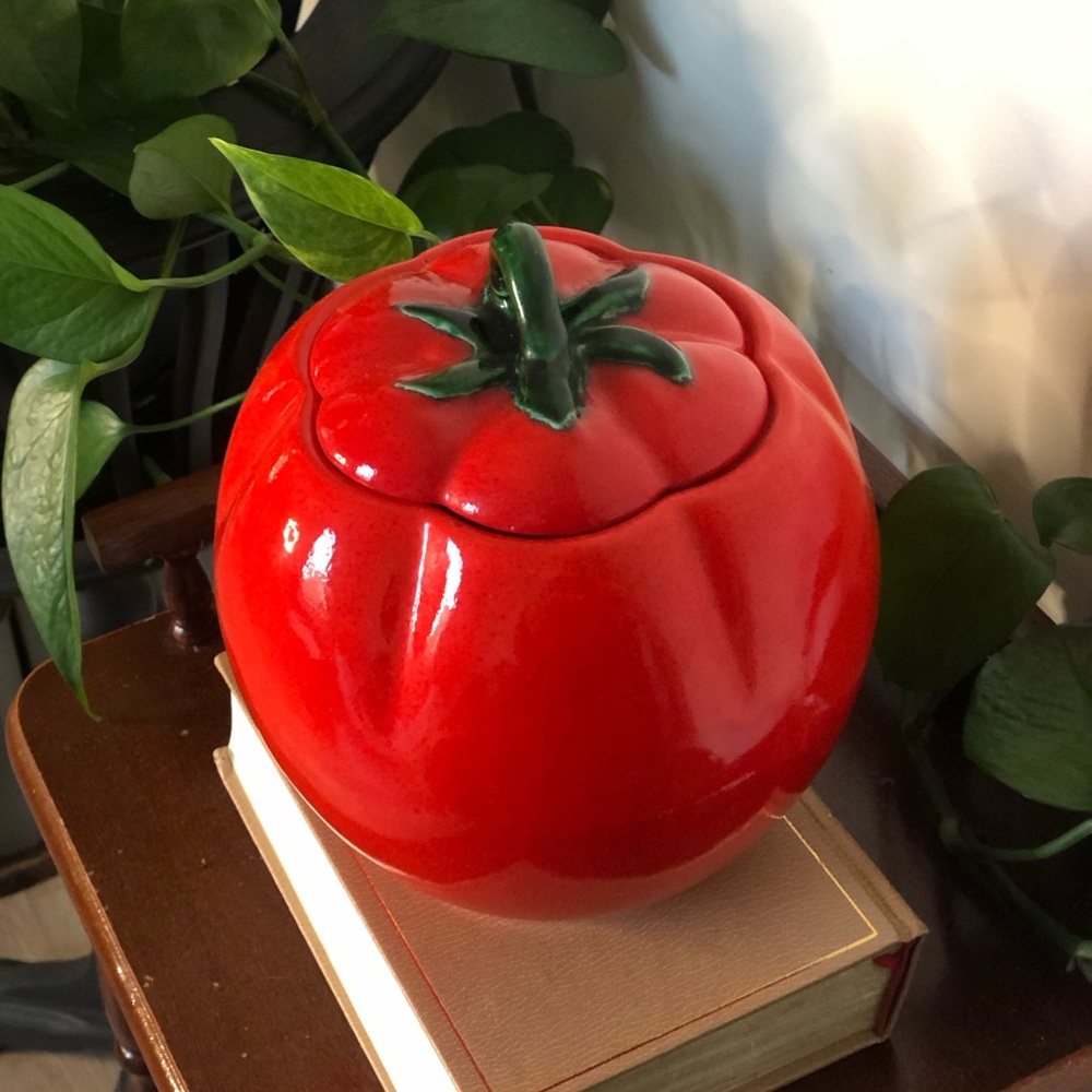 Vintage Ceramic Tomato Cookie Jar / Kitchen Canister